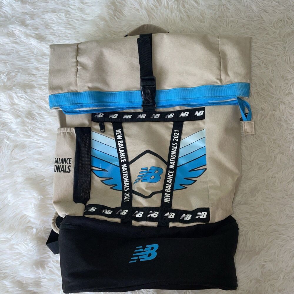 New Balance Track and Field Nationals 2021 Roll Top Backpack Beige Black Blue